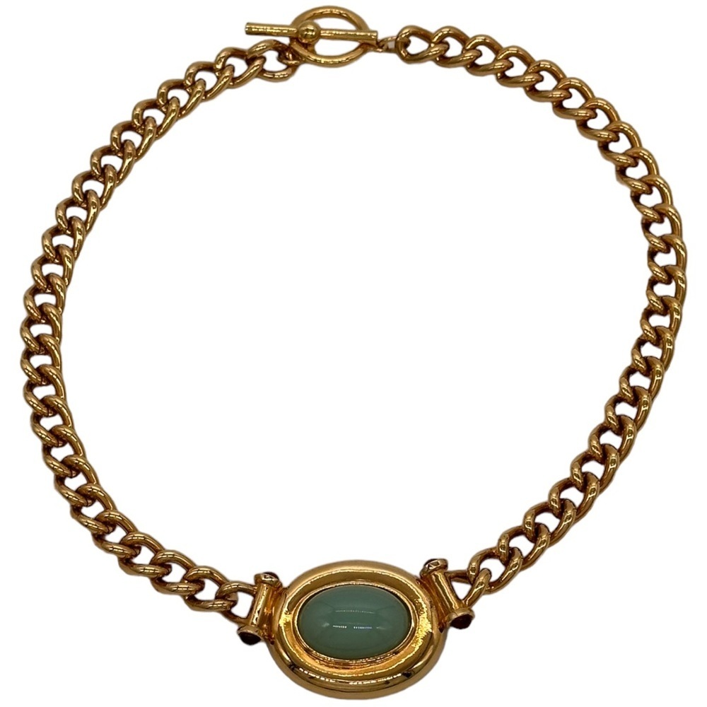 Vintage Elizabeth Taylor Avon Gold Faux Jade Cabochon Collar Necklace Jewelry
